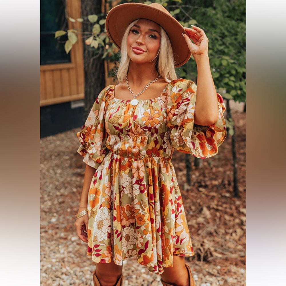 Floral Mini Dress in Olive